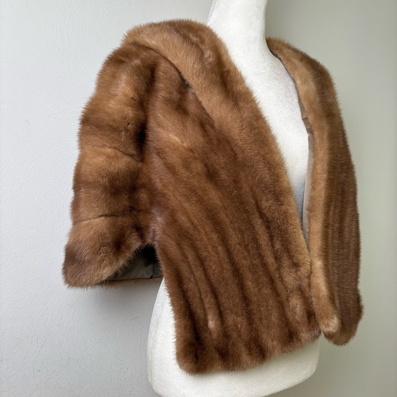 Vintage 50s 60s Mink Fur Shawl Wrap Topper Shrug - Picture 13 of 14